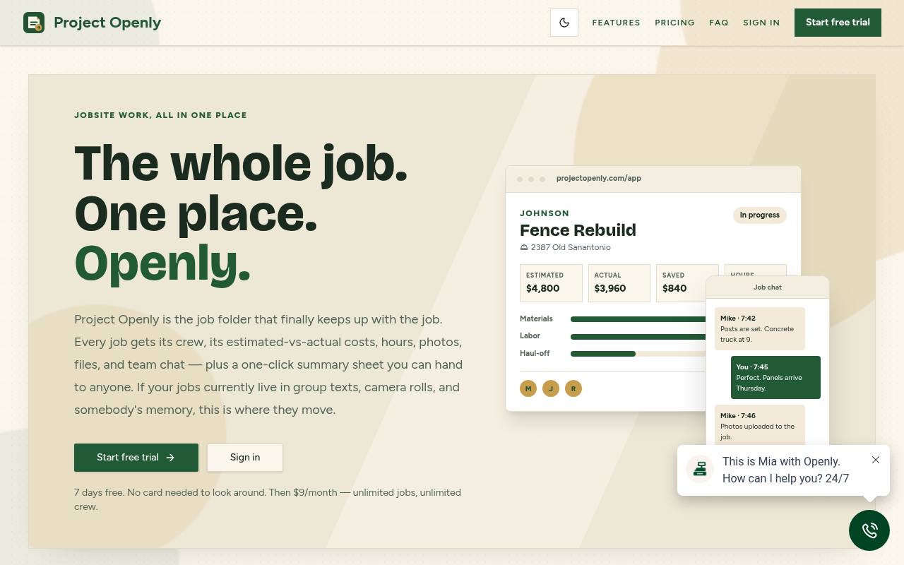 Front page of Project Openly