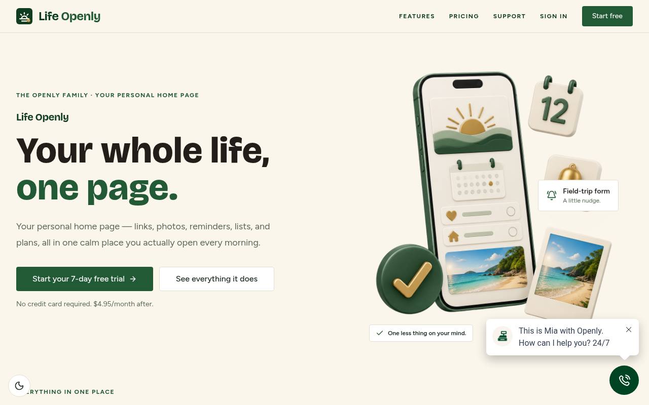 Front page of Life Openly