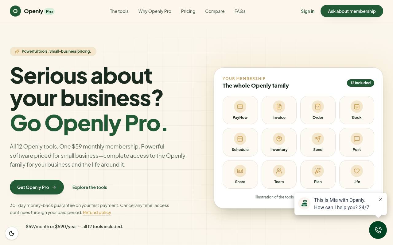Front page of Openly Pro