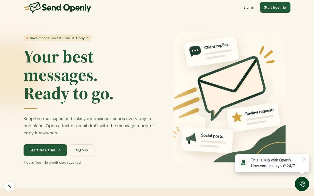 Front page of Send Openly