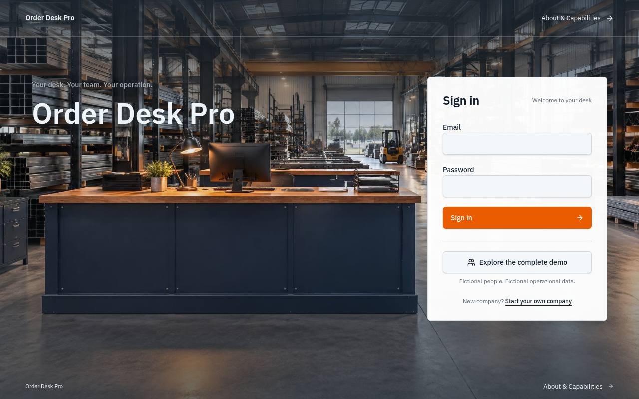 Front page of Order Desk Pro