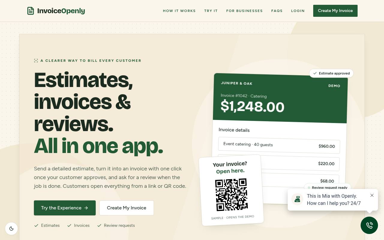 Front page of Invoice Openly