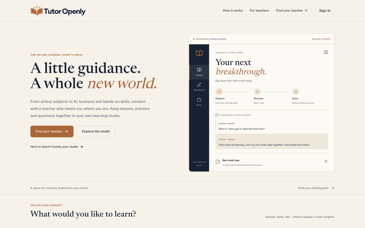 Front page of Tutor Openly