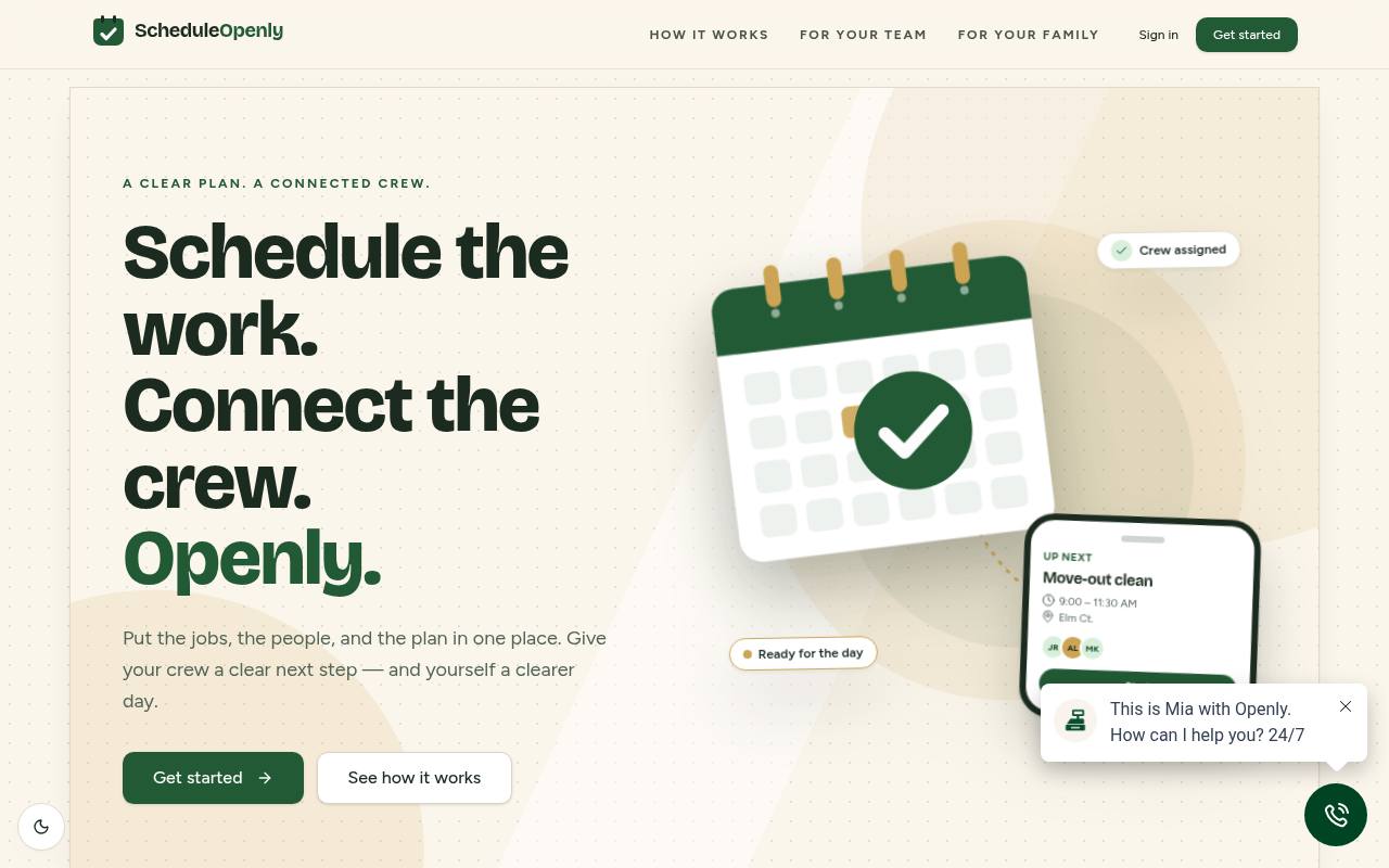 Front page of Schedule Openly